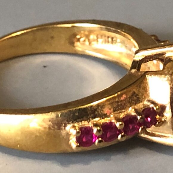 Gold over Sterling Silver Teardrop Garnet & Ruby Ring - Picture 2 of 4